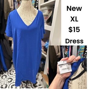 Classic V-Neck Mini Dress in Royal Blue - XL